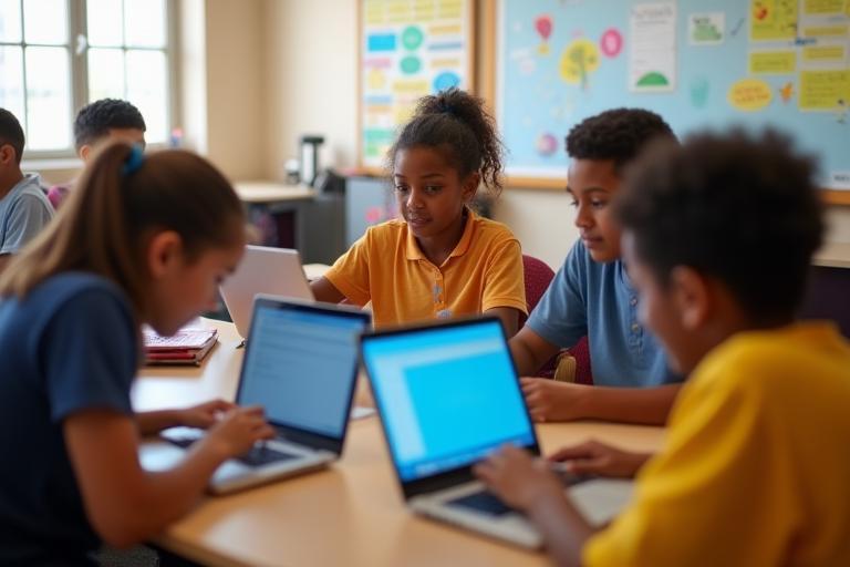 MBO studenten met laptops in klas